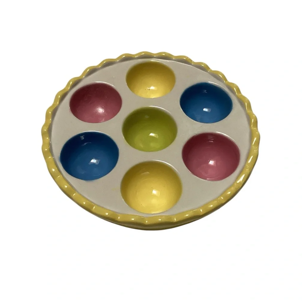 Colorful Pastel Colors Scallop Ruffle Edge Trim‎ Ceramic Egg Holder Plate Bowl
